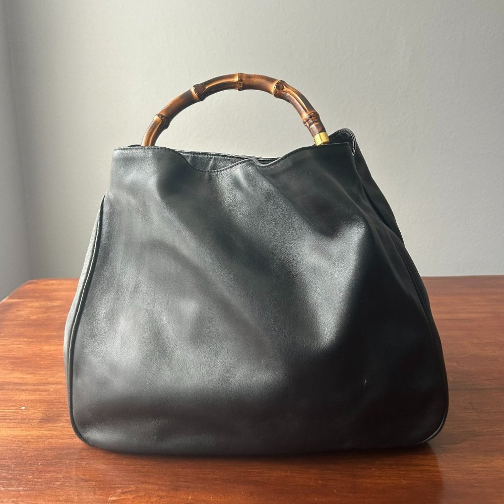 Vintage Gucci Black Leather Diana Bag w/ Bamboo Handle